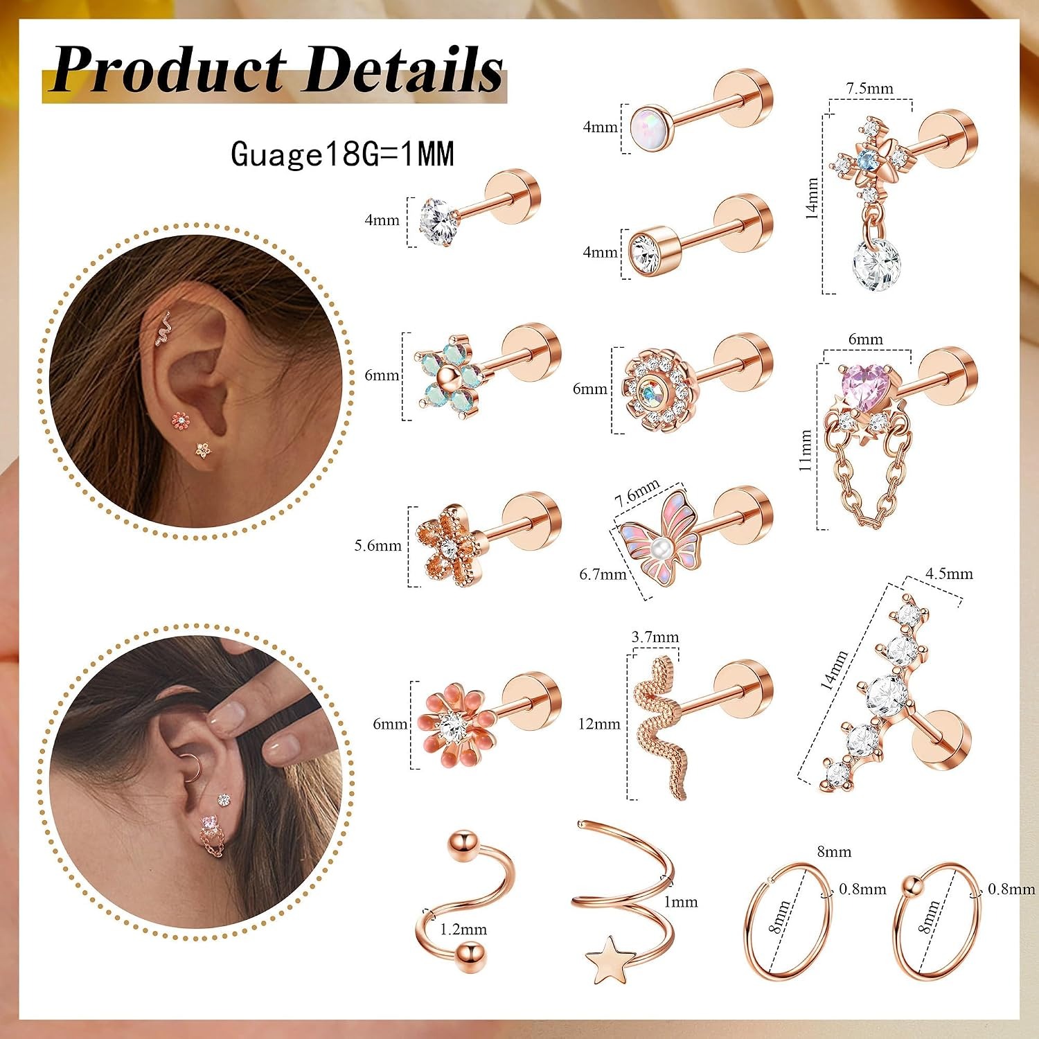 ORAZIO 18 Pezzi Orecchini a Pe - Body Jewelry For Sensitive Skin recensione e prezzo