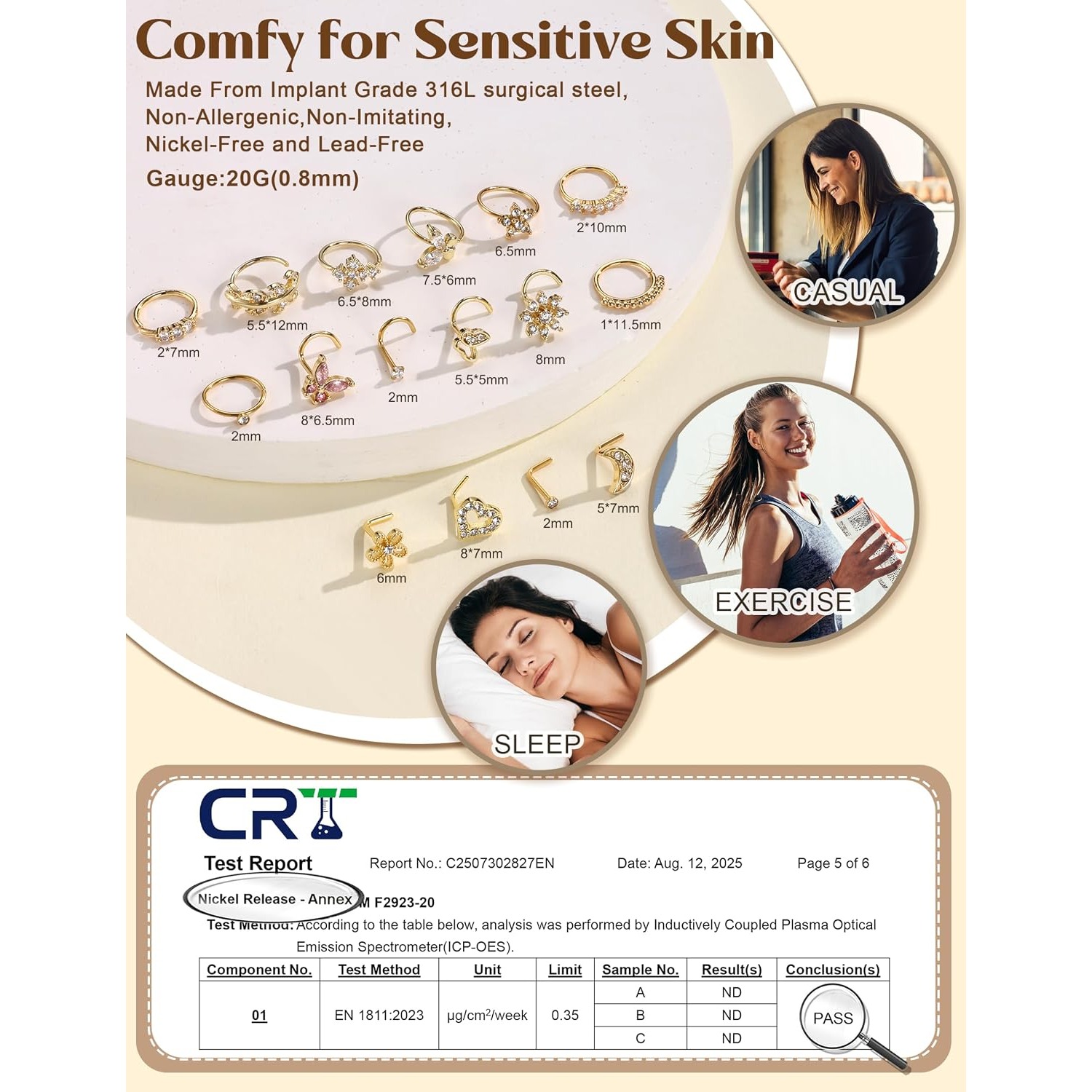 FASACCO 1 pz Anello per Naso p - Body Jewelry For Sensitive Skin recensione e prezzo