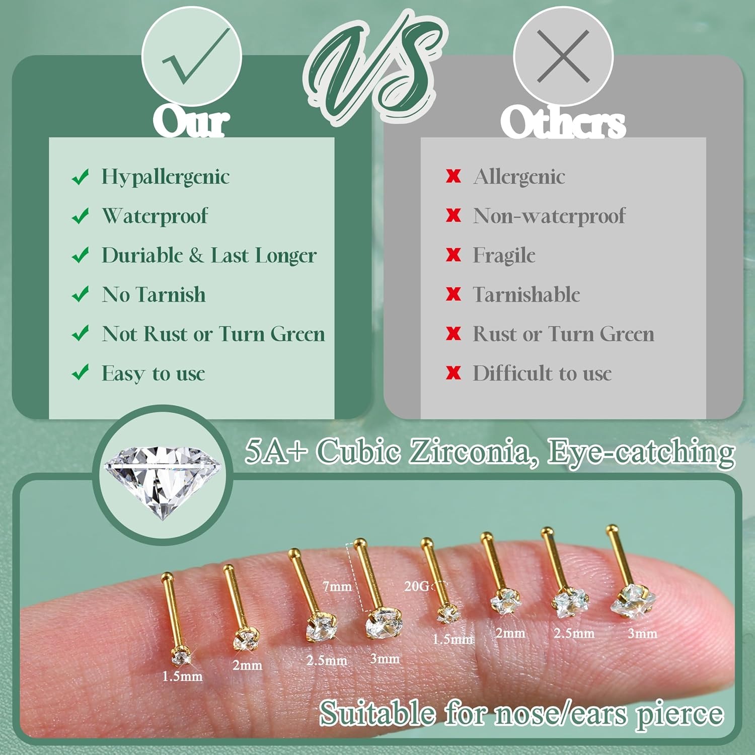 ORAZIO 8 Pezzi Piercing al Nas - Body Jewelry For Sensitive Skin recensione e prezzo
